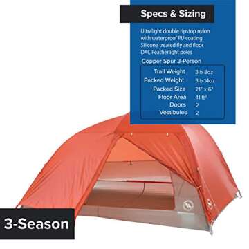 Big Agnes Copper Spur HV UL Backpacking Tent, 3 Person (Orange)