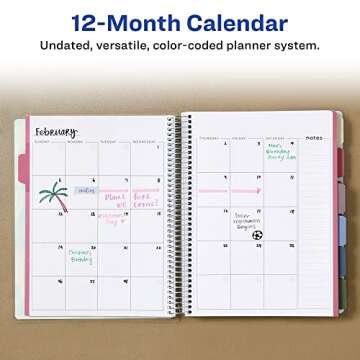 Avery Planner, Undated 12-Month Planner with Monthly Title Stickers, 8.25" x 9.75" Weekly Spread, Sage Harmony Design (29876)