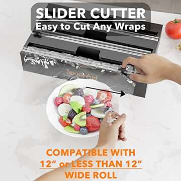 SpaceAid WrapNeat 3 in 1 Wrap Organizer with Cutter and Labels, Plastic Wrap, Aluminum Foil and Wax Bamboo Dispenser for Kitchen Storage Organization Holder for 12" Roll (Black)