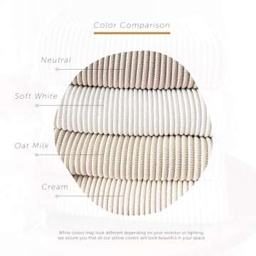 Lumi Living 100% Soft Cotton Raised Stripes Textured Rib Knit Throw Pillow Cover with Tassels (18x18, Neutral)