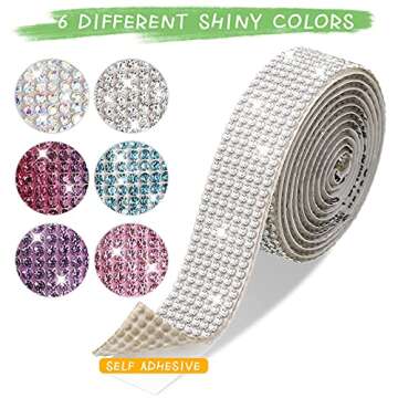 6 Rolls Self Adhesive Rhinestone Ribbon Crystal Rhinestone Ribbon 6 Yards Crystal Decoration Sticker Bling Rhinestone Ribbon DIY Decoration Gem Sticker for DIY Arts Crafts (Chic Color,0.59 Inch)