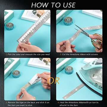 6 Rolls Self Adhesive Rhinestone Ribbon Crystal Rhinestone Ribbon 6 Yards Crystal Decoration Sticker Bling Rhinestone Ribbon DIY Decoration Gem Sticker for DIY Arts Crafts (Chic Color,0.59 Inch)