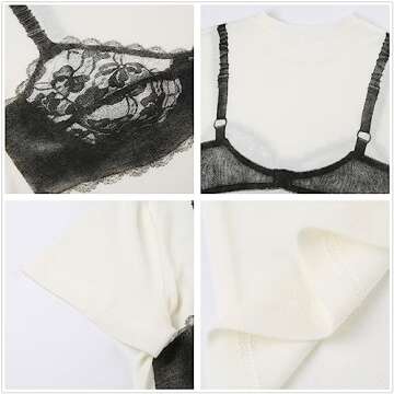 y2k Loose White T-Shirt Chic Lace See-Through Corset Print Short Sleeve Crewneck Women's Crop Top Casual Streetwear Tees (as1, Alpha, l, Regular, Regular, White01)
