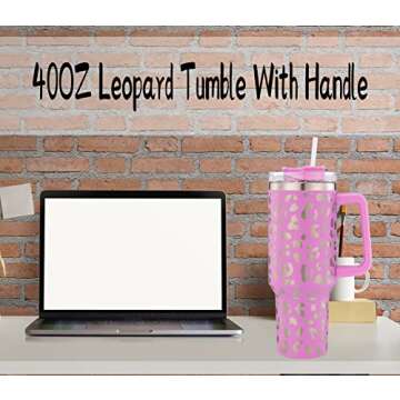 wonshia 40 OZ Leopard Tumbler With Handle And Straw Lid, Insulated Reusable lavender Cup Leakproof Water Bottle……
