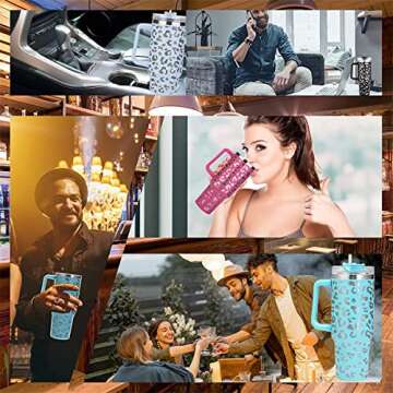 wonshia 40 OZ Leopard Tumbler With Handle And Straw Lid, Insulated Reusable lavender Cup Leakproof Water Bottle……