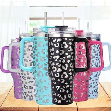 wonshia 40 OZ Leopard Tumbler With Handle And Straw Lid, Insulated Reusable lavender Cup Leakproof Water Bottle……