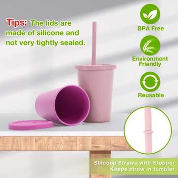 Mfacoy 4 Pack Wheat Straw Cups with Lid and Straws, 10 oz Unbreakable Kids Cups, Reusable Drinking Cups, Small Water Cups, Colourful Tumbler Cups for Kitchen, BPA Free, Dishwasher Safe - 4 Colours