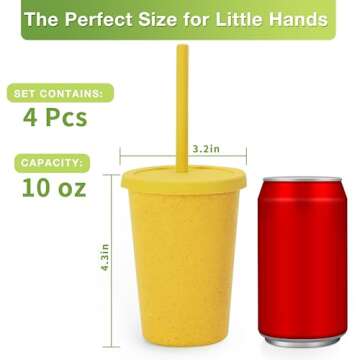 Mfacoy 4 Pack Wheat Straw Cups with Lid and Straws, 10 oz Unbreakable Kids Cups, Reusable Drinking Cups, Small Water Cups, Colourful Tumbler Cups for Kitchen, BPA Free, Dishwasher Safe - 4 Colours