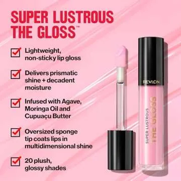Revlon Super Lustrous Lip Gloss, Non-Sticky, Hydrating, High Shine Finish, 205 Snow Pink, 0.13 oz