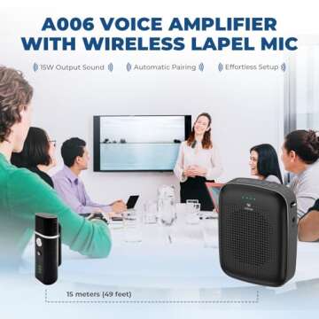 Voice Amplifier with Wireless Lapel Microphone - Personal Megaphone for Teachers, 15W Portable Mini ...