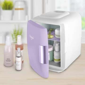 Cooluli Mini Fridge for Bedroom - Car, Office Desk & Dorm Room - Portable 4L/6 Can Electric Plug In Cooler & Warmer for Food, Drinks, Beauty & Makeup, 12v AC/DC & Exclusive USB, Lavender