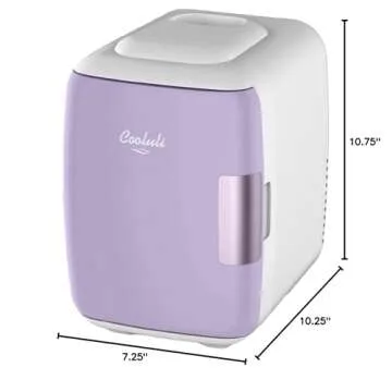 Cooluli Mini Fridge for Bedroom - Car, Office Desk & Dorm Room - Portable 4L/6 Can Electric Plug In Cooler & Warmer for Food, Drinks, Beauty & Makeup, 12v AC/DC & Exclusive USB, Lavender