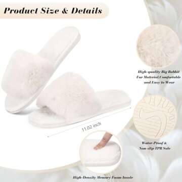 Toulite 6 Pairs Wedding Bridesmaid Slippers Women Fluffy Open Toe Slippers Fuzzy Plush House Slippers for Bridal Party (Elegant Style)