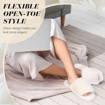 Toulite 6 Pairs Wedding Bridesmaid Slippers Women Fluffy Open Toe Slippers Fuzzy Plush House Slippers for Bridal Party (Elegant Style)