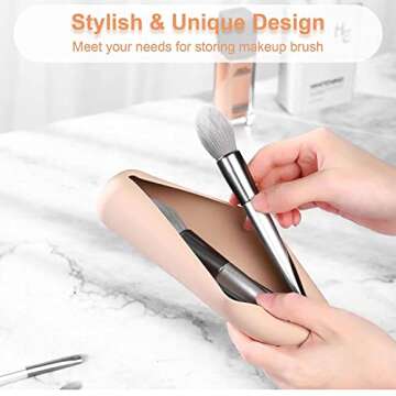 Silicon Makeup Brush Holder，Travel and Portable Cosmetic Face Brushes Holder，Soft Sleek Tools Organizer for Travel，WaterProof Travel Holder All Your (Khaki) (HZB-001)