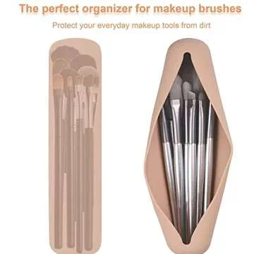Silicon Makeup Brush Holder，Travel and Portable Cosmetic Face Brushes Holder，Soft Sleek Tools Organizer for Travel，WaterProof Travel Holder All Your (Khaki) (HZB-001)