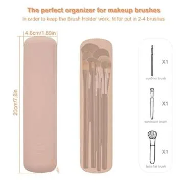 Silicon Makeup Brush Holder，Travel and Portable Cosmetic Face Brushes Holder，Soft Sleek Tools Organizer for Travel，WaterProof Travel Holder All Your (Khaki) (HZB-001)