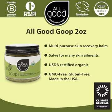 All Good Goop Organic Skin Care Recovery Balm - All Purpose Ointment w/Calendula, Lavender, Beeswax - Chafing Cream, Dry Skin Salve, Cracking Lip Moisturizer - Soothes, Hydrates & Calms - 2oz