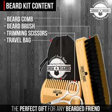 Beard Brush & Comb Set w/Mustache Scissors for Men