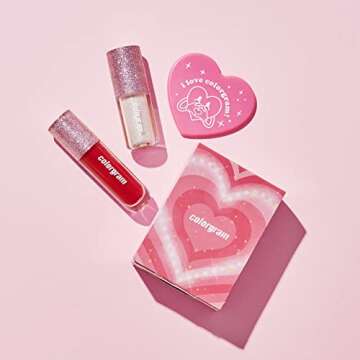 COLORGRAM Lip Stain & Liquid Glitter Eyeshadow Makeover Set - Daily Makeup with Thunderbolt Tint Lacquer & Milk Bling Shadow | Moisturizing, Vivid Color, Long-Lasting, Weightless, Hydrating with Argan Oil