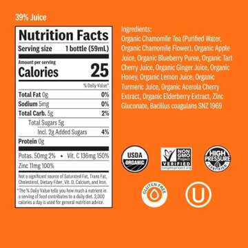 Suja Organic Elderberry Shot with Probiotics, 20 Pack for Immunity