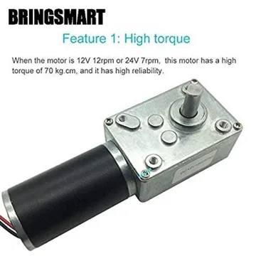 BRINGSMART 12V DC Worm Gear Motor - High Torque Gear Motor