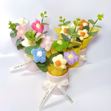 suyakota Crochet Flower Bouquet: Handmade Knitted Bouquet for Mother's Day Birthday Home Decor Girlfriend Wedding Grandma Bday Gift(Pink)