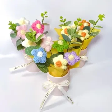 suyakota Crochet Flower Bouquet: Handmade Knitted Bouquet for Mother's Day Birthday Home Decor Girlfriend Wedding Grandma Bday Gift(Pink)