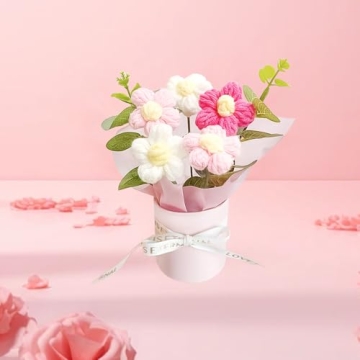 suyakota Crochet Flower Bouquet: Handmade Knitted Bouquet for Mother's Day Birthday Home Decor Girlfriend Wedding Grandma Bday Gift(Pink)