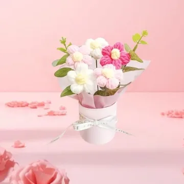 suyakota Crochet Flower Bouquet: Handmade Knitted Bouquet for Mother's Day Birthday Home Decor Girlfriend Wedding Grandma Bday Gift(Pink)