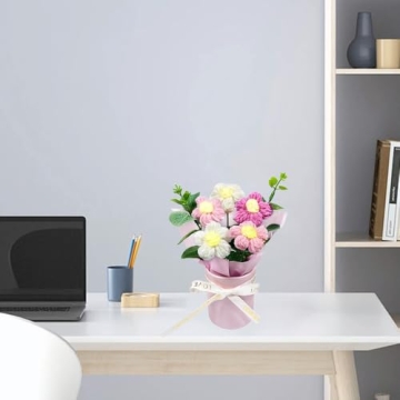 suyakota Crochet Flower Bouquet: Handmade Knitted Bouquet for Mother's Day Birthday Home Decor Girlfriend Wedding Grandma Bday Gift(Pink)