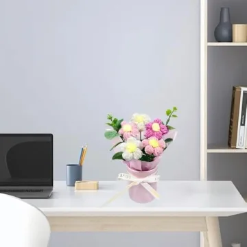 suyakota Crochet Flower Bouquet: Handmade Knitted Bouquet for Mother's Day Birthday Home Decor Girlfriend Wedding Grandma Bday Gift(Pink)