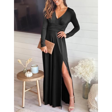 Elegant ANRABESS Deep V Neck Maxi Dress for Formal Events