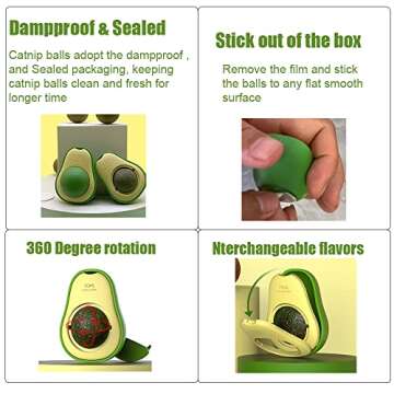 Spring Blossoms Avocado Catnip Wall Ball Cat Toys Catnip,Snack Healthy Rotatable Treats Toys Kitten Playing Toy,Edible Cat Mint Licking Ball(Catnip & Gall Fruit)