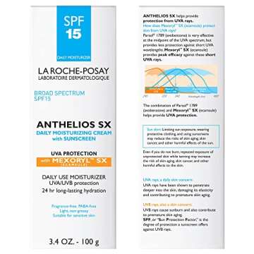 La Roche-Posay Anthelios SX Daily SPF Moisturizer for Face, Sensitive Skin Sunscreen SPF 15, Hydrati...