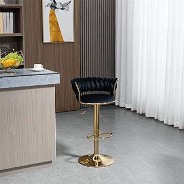 Kakotito 360° Velvet Swivel Bar Stools with Low Back & Footrest, Adjustable Counter Barstools, Gold...
