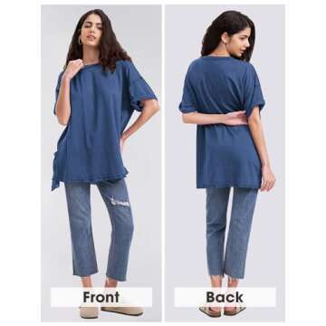 EXLURA Womens Summer Oversized T Shirts 2024 Casual Short Sleeve Loose Maternity Tops Crewneck Tunic...