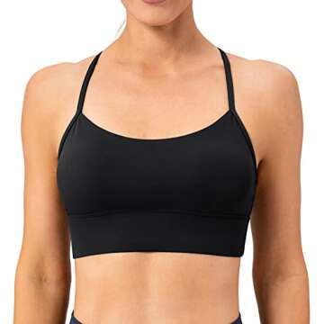 Lavento Women's Y Back Sports Bra Spaghetti Straps Padded Low Impact Workout Yoga Bras (Black, 8)