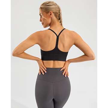 Lavento Women's Y Back Sports Bra Spaghetti Straps Padded Low Impact Workout Yoga Bras (Black, 8)
