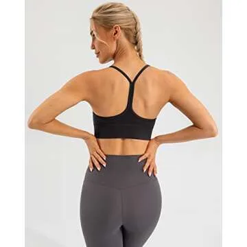 Lavento Women's Y Back Sports Bra Spaghetti Straps Padded Low Impact Workout Yoga Bras (Black, 8)