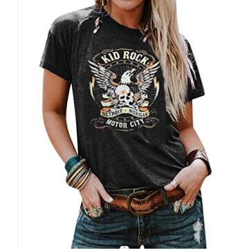 Rock & Roll Tee Shirt Women Country Music Graphic Tops