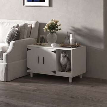 GDLF Modern Wood Pet Crate Cat Washroom Hidden Litter Box Enclosure Furniture House as Table Nightst...