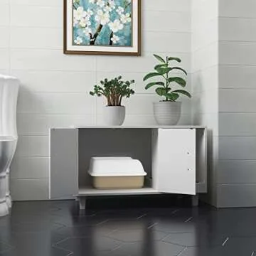 GDLF Modern Wood Pet Crate Cat Washroom Hidden Litter Box Enclosure Furniture House as Table Nightstand with Scratch Pad,Stackable (White)