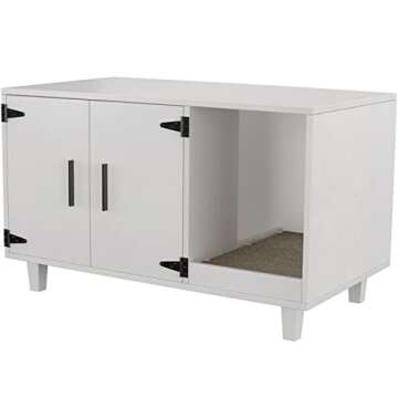 GDLF Modern Wood Pet Crate Cat Washroom Hidden Litter Box Enclosure Furniture House as Table Nightstand with Scratch Pad,Stackable (White)