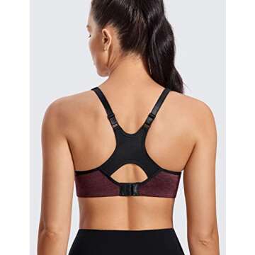 SYROKAN Women's Full Support High Impact Racerback Lightly Lined Underwire Sports Bra Dark red Flowe...