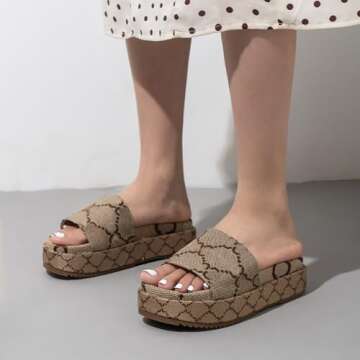VLHENCD Women's Platform Sandals - Comfortable Open Toe Summer Beach Slide Shoes