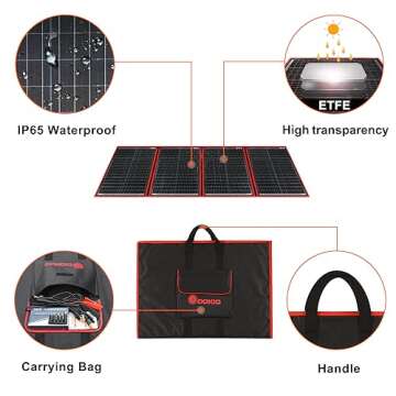DOKIO 220w 18v Portable Foldable Solar Panel Kit (29x21inch,11.7lb) Solar Charger with Controller 2 ...