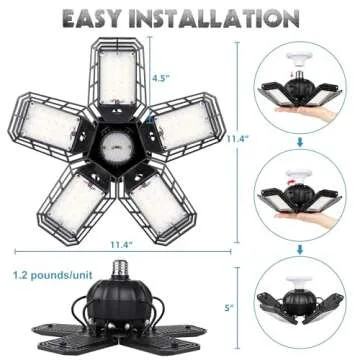 Luyata LED Garage Lights 2 Pack,Ceiling LED Shop Light 160W 16000LM 6500K Screw in Led Light with 5+1 Deformable Panels, Bright Led Lighting for Garage Workshop Basement Support E26/E27 Socket