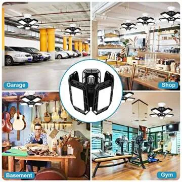 Luyata LED Garage Lights 2 Pack,Ceiling LED Shop Light 160W 16000LM 6500K Screw in Led Light with 5+1 Deformable Panels, Bright Led Lighting for Garage Workshop Basement Support E26/E27 Socket
