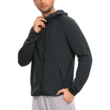 CRZ YOGA Men's Brushed Comfy Zip Up Hoodie Lightweight Athletic Running Jackets Workout Long Sleeve Sweatshirts Black Heather Large